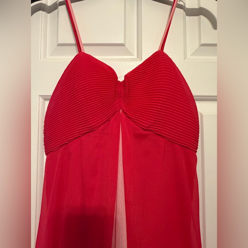 Vintage Custom 90s Pink Chiffon Dress Empire Waist Spaghetti Strap Flowy Formal